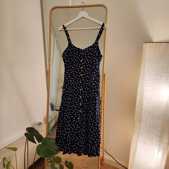 Navy Blue White Polka Dot Midi Dress - Picture 2 of 5